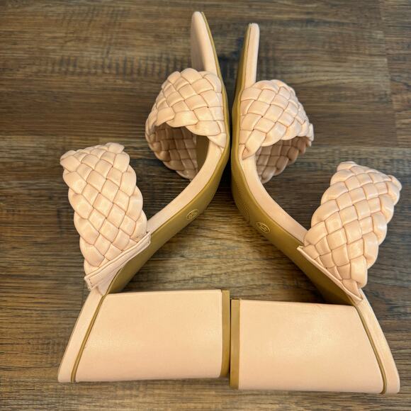 Journee Collection Melissa blush pink size 9.5 WD woven mule sandals block heel - Picture 7 of 10